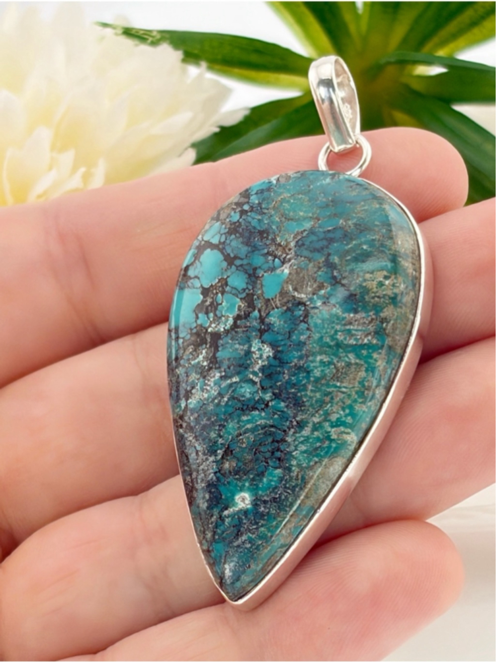 Large Sterling Silver 925 Southwest Turquoise Pendant Contemporary Handmade New - Picture 4 of 13
